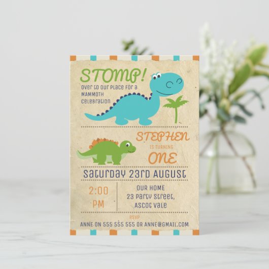 エイジ紙恐竜誕生日招待状 招待状 (スタンド正面)