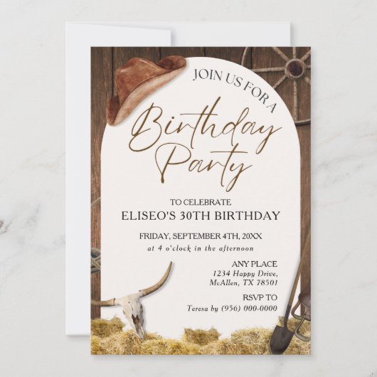 エイジ素朴ウッドウェスタンバースデーパーティー招待状 招待状 (正面)