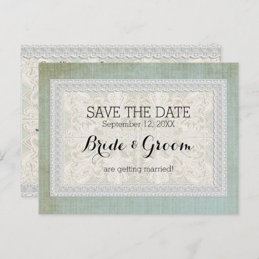 エイジ素朴ドヴィンテージリネンで日付レースを保存 案内ポストカード (正面/裏面)