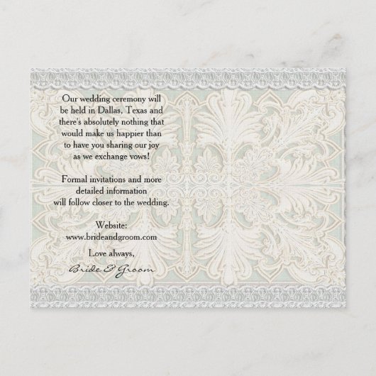 エイジ素朴ドヴィンテージリネンで日付レースを保存 案内ポストカード (裏面)