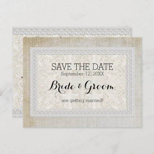 エイジ素朴ドヴィンテージリネンで日付レースを保存 案内ポストカード (正面/裏面)