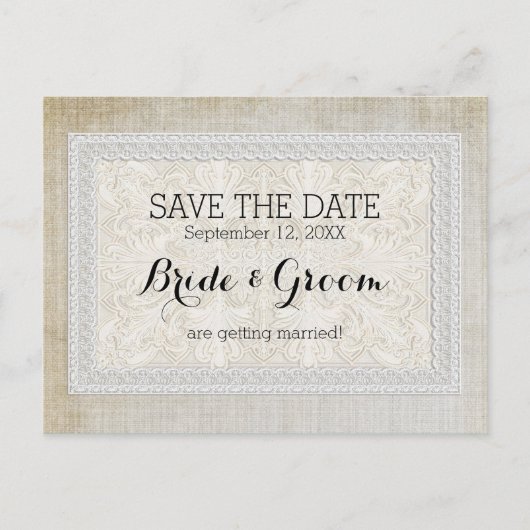 エイジ素朴ドヴィンテージリネンで日付レースを保存 案内ポストカード (正面)