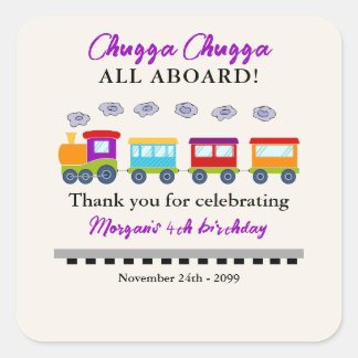 エイジ誕生日かわいいカラフル列車ありがとう スクエアシール