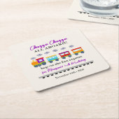 エイジ誕生日かわいいカラフル列車 スクエアペーパーコースター (アングル)