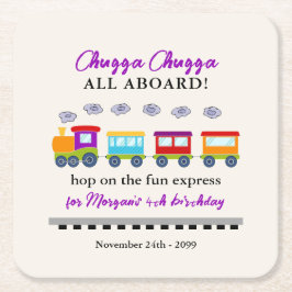 エイジ誕生日かわいいカラフル列車 スクエアペーパーコースター