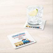 エイジ誕生日カラフル漫画列車 スクエアペーパーコースター (インサイチュ)