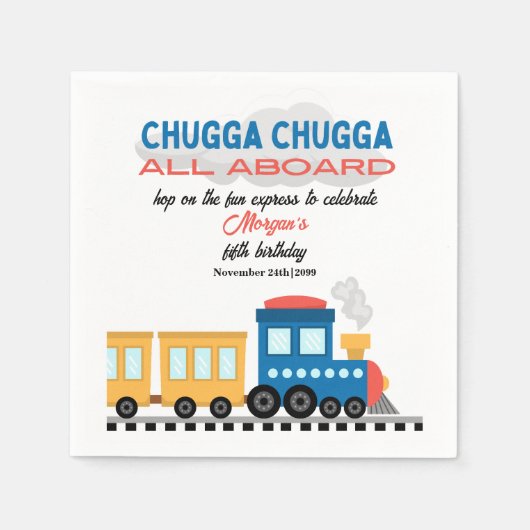 エイジ誕生日カラフル漫画列車 スタンダードカクテルナプキン (正面)