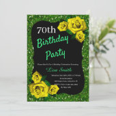 エイジ誕生日グリーングリッターイエローローズ 招待状 (スタンド正面)