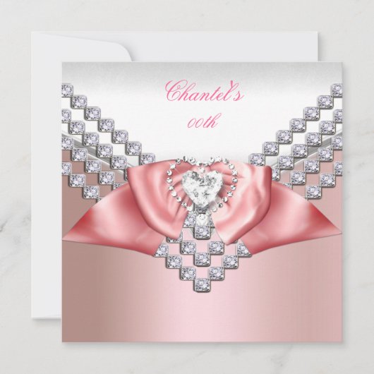 エイジ誕生日コーラルピンク2ボウピーチ 招待状 (正面)