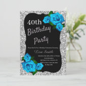 エイジ誕生日シルバーグリッターブルーバラ 招待状 (スタンド正面)