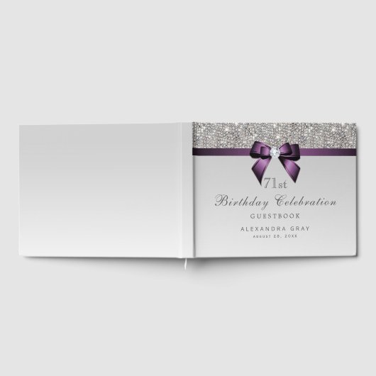 エイジ誕生日シルバーフェイクシークンパープルボウ ゲストブック (全面)
