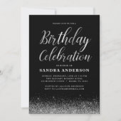 エイジ誕生日シルバーブラックモダングリッター 招待状 (正面)
