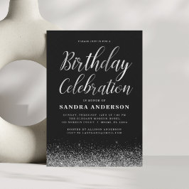 エイジ誕生日シルバーブラックモダングリッター 招待状