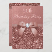 エイジ誕生日バラ金ゴールドグリッターダイヤモンドボウ 招待状 (正面/裏面)