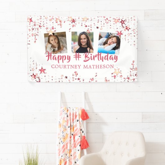 エイジ誕生日バラ金ゴールドスター3枚 横断幕 (インサイチュ)