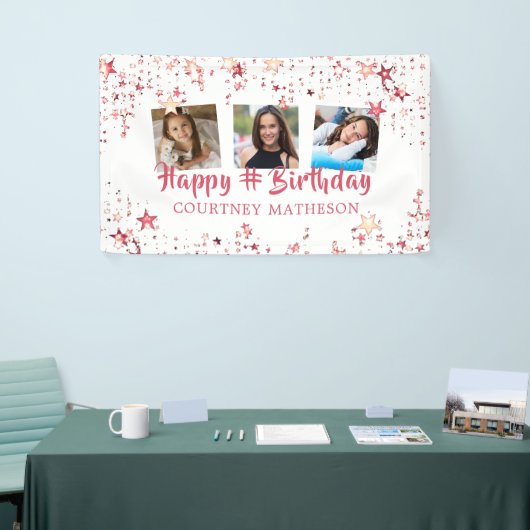 エイジ誕生日バラ金ゴールドスター3枚 横断幕 (トレードショー)