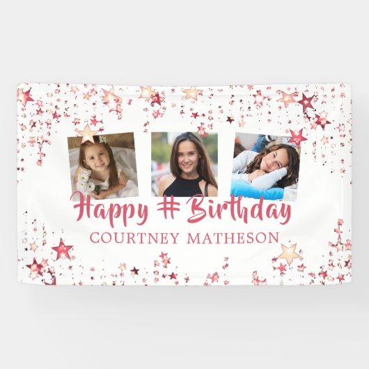 エイジ誕生日バラ金ゴールドスター3枚 横断幕 (横)