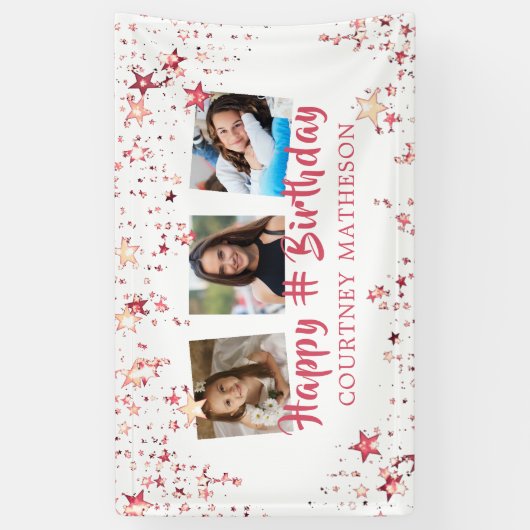 エイジ誕生日バラ金ゴールドスター3枚 横断幕 (縦)