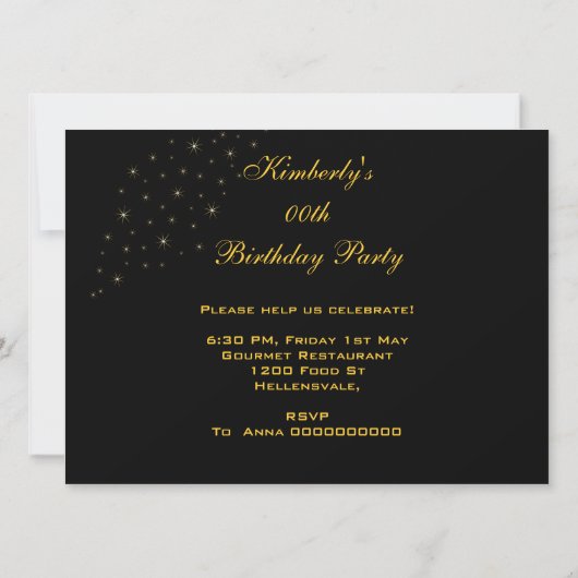 エイジ誕生日パーティーお祝い10代または大人 招待状 (裏面)