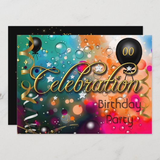 エイジ誕生日パーティーお祝い10代または大人 招待状 (正面/裏面)