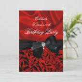 エイジ誕生日パーティーを追加レッドダマスク白黒 招待状 (スタンド正面)