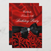 エイジ誕生日パーティーを追加レッドダマスク白黒 招待状 (正面/裏面)