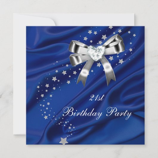 エイジ誕生日パーティーブルーシルバー 招待状 (正面)