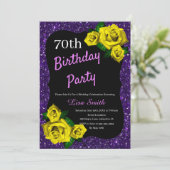 エイジ誕生日パープルグリッターイエローローズ 招待状 (スタンド正面)