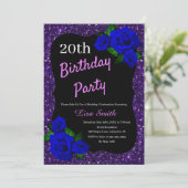 エイジ誕生日パープルグリッター深いブルーバラ 招待状 (スタンド正面)