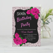 エイジ誕生日ピンクグリッターピンクローズ 招待状 (スタンド正面)