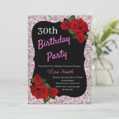 エイジ誕生日ピンクグリッターレッドローズ 招待状 (スタンド正面)