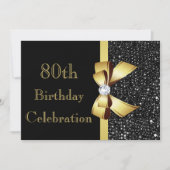 エイジ誕生日ブラックシークインフェイクズ金ゴールドボウ 招待状 (正面)