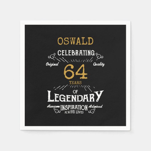 エイジ誕生日ブラック金ゴールドレトロ伝説 スタンダードカクテルナプキン (正面)