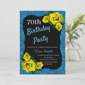 エイジ誕生日ブルーグリッターイエローローズ 招待状 (スタンド正面)