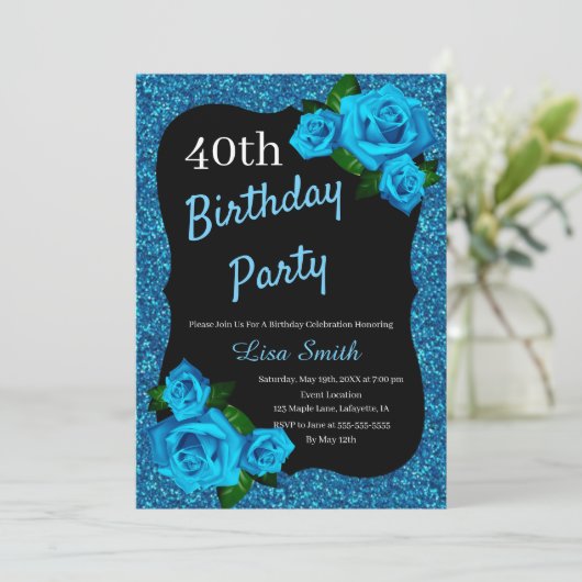 エイジ誕生日ブルーグリッターブルーバラ 招待状 (スタンド正面)