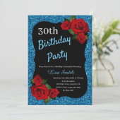 エイジ誕生日ブルーグリッターレッドローゼス 招待状 (スタンド正面)