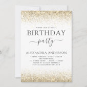 エイジ誕生日ホワイト金ゴールドグリッター モダン 招待状 (正面)