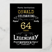 エイジ誕生日生まれ伝説的ブラック金ゴールドレトロ 箔招待状 (正面)