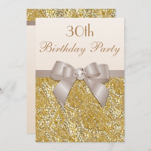 エイジ誕生日金ゴールドグリッターダイヤモンドボウ 招待状 (正面/裏面)