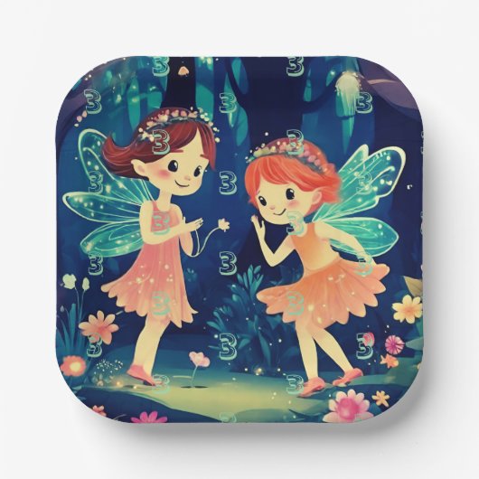 エイジ誕生日魅惑の森の妖精ブルー ペーパープレート (正面)
