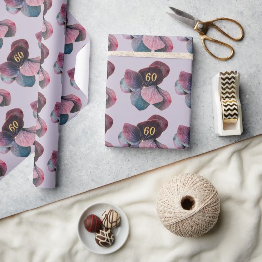 エイジ金ゴールドブルーラベンダーパープルアジサイのギフト ラッピングペーパー (クラフト)