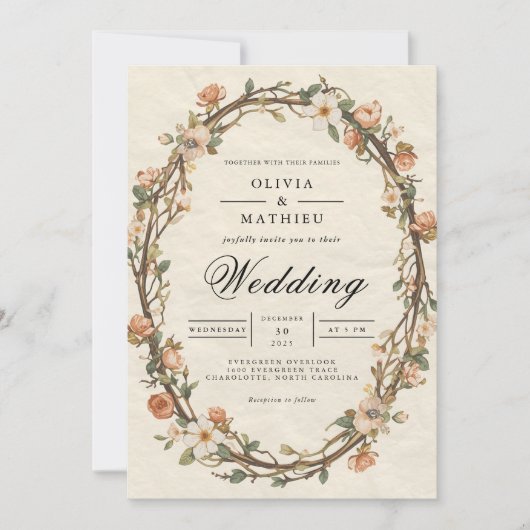 エイジ開花オーバル結婚フローラ 招待状 (正面)