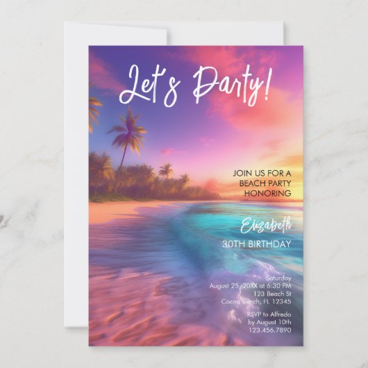 エイジ鮮やかビーチサンセットバースデーパーティー 招待状 (正面)