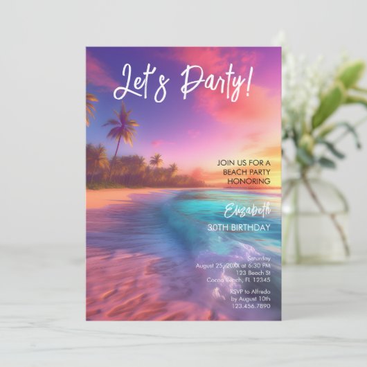 エイジ鮮やかビーチサンセットバースデーパーティー 招待状 (スタンド正面)