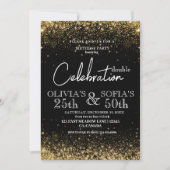 エイジ黒モダン金ゴールドグリッター誕生日パーティー 招待状 (正面)