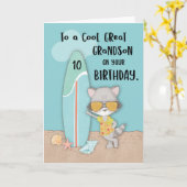 エイジ10孫素晴らし誕生日ビーチラクーンおもしろい カード (黄色い花)