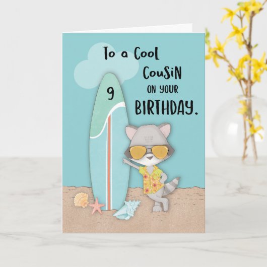 エイジ9いとこの誕生日ビーチおもしろいラククールーン カード (黄色い花)