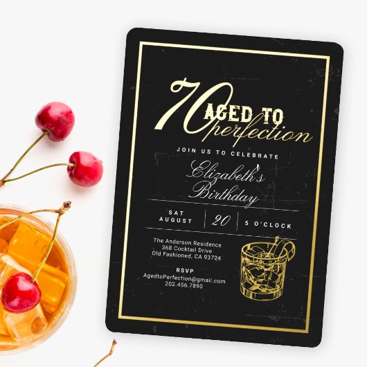 エイジ・トゥ・パーフェクト・カクテル70th誕生日パーティー 箔招待状