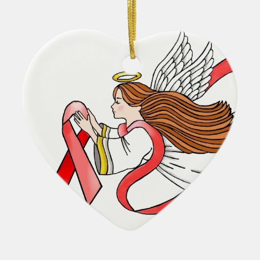 エイズの"赤いリボン"の認識度の天使 セラミックオーナメント (正面)