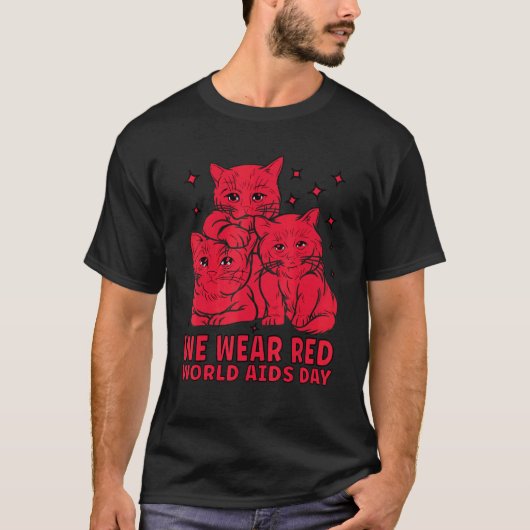 エイズ啓発 リボン HIV エイズ啓発 猫 Tシャツ (正面)